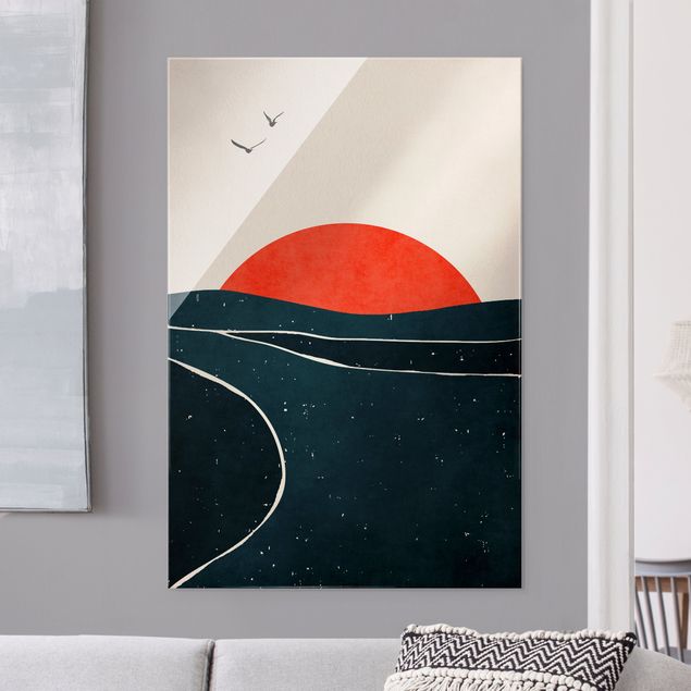 Tableau paysages Océan devant un soleil rouge