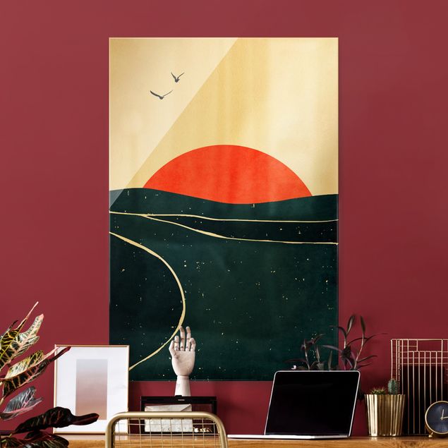 Tableau paysages Océan devant un soleil rouge