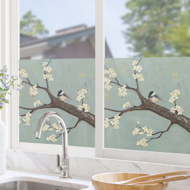 Stickers fenêtre animaux Mésange sur cerisier