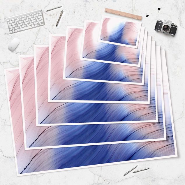 Posters Mottled Colours Blue With Light Pink