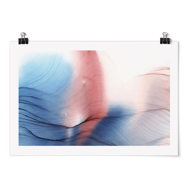 Poster abstrait Mottled Colour Dance In Blue With Red