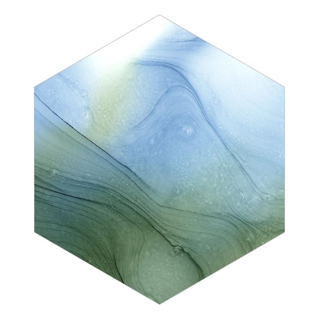 Papier peint hexagonal autocollant avec dessins - Mottled Moss Green With Blue