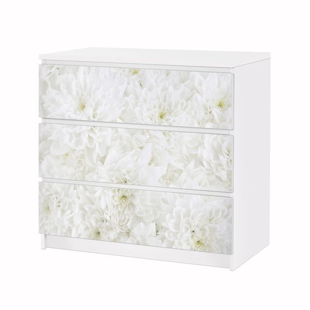 Papier adhésif pour meuble IKEA - Malm commode 3x tiroirs - Dahlias Sea Of Flowers White
