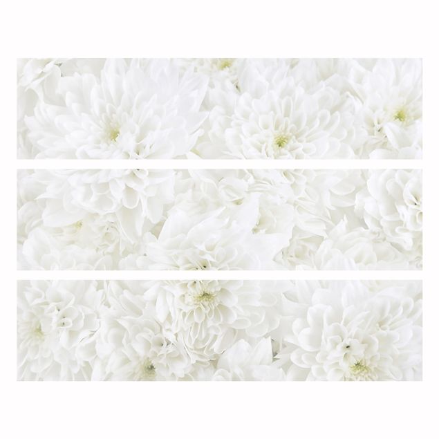 Papier adhésif pour meuble IKEA - Malm commode 3x tiroirs - Dahlias Sea Of Flowers White