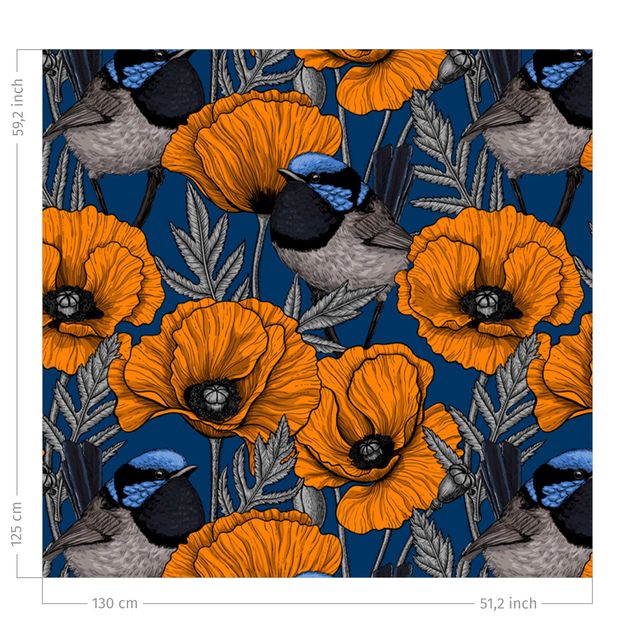 rideaux salon moderne Poppies And Birds