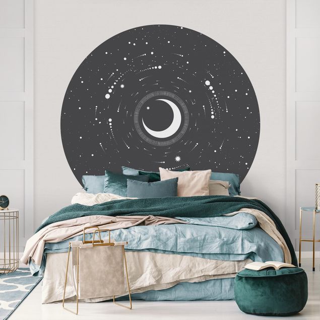 Déco murale cuisine Lune dans un cercle d'étoiles