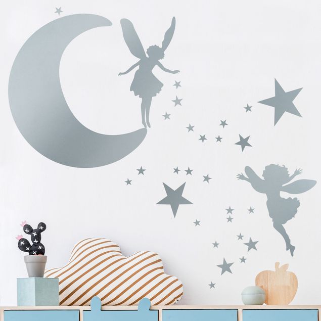 Déco chambre enfant Lune avec elfes et étoiles