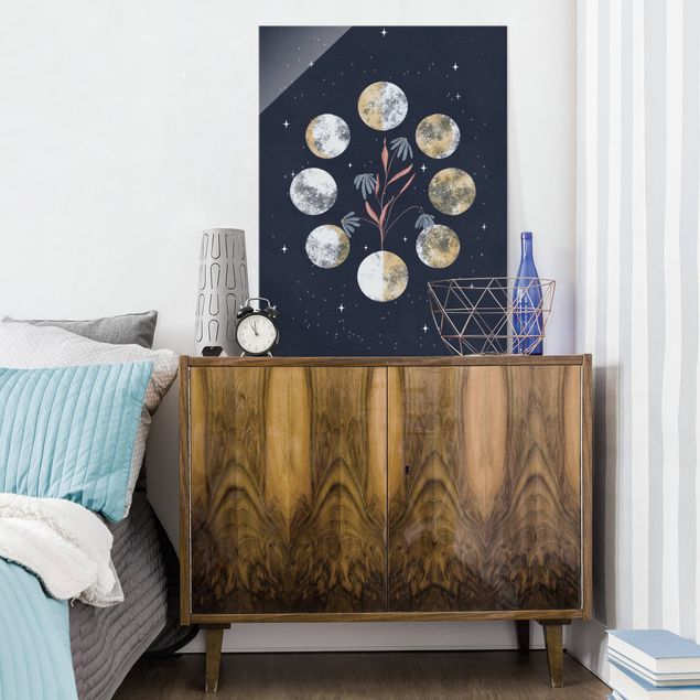 Tableau verre zen Moon Phases and daisies