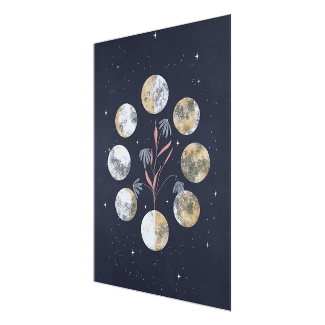 Tableaux en verre magnétique Moon Phases and daisies