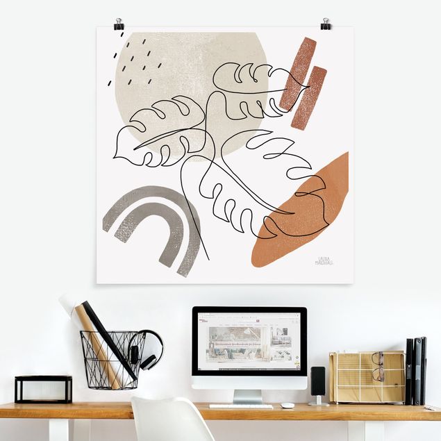 Tableaux moderne Monstera Line Art and Terracotta Colours