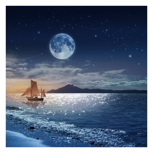 tapisserie panoramique Lune Nuit Mer