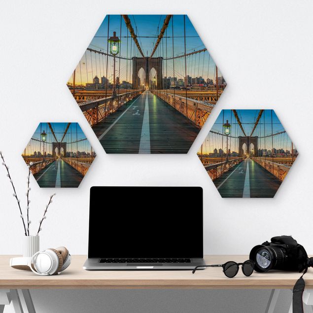 Hexagone en bois - Dawn On The Brooklyn Bridge