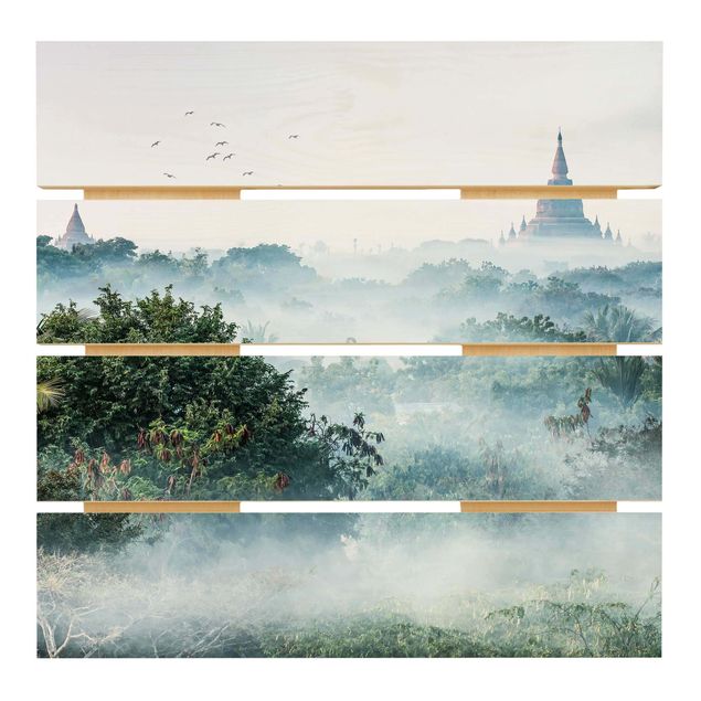 Tableaux en bois Brouillard matinal sur la jungle de Bagan