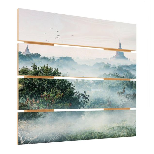 Impression sur bois - Morning Fog Over The Jungle Of Bagan