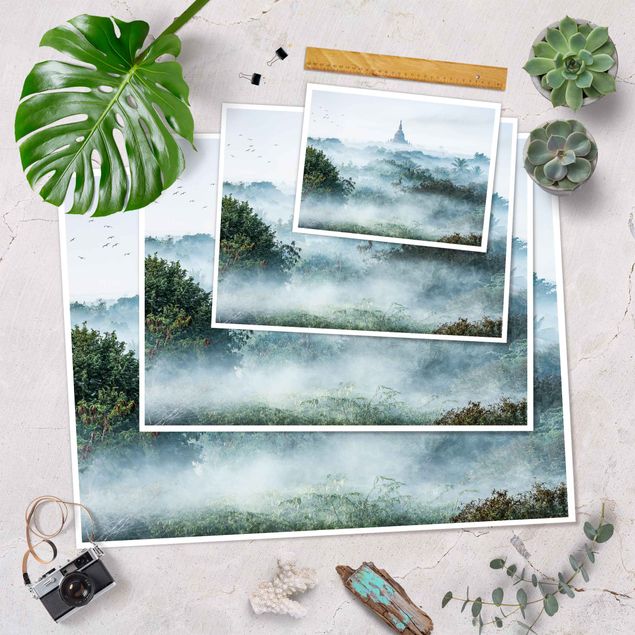 Poster paysage Brouillard matinal sur la jungle de Bagan
