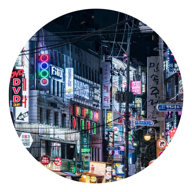 Papier peint rond autocollant - Nightlife Of Seoul