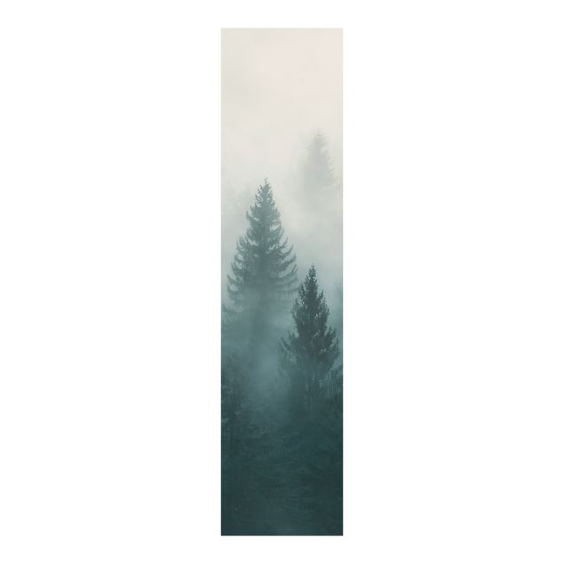 Panneau japonais nature Forêt de conifères dans le brouillard