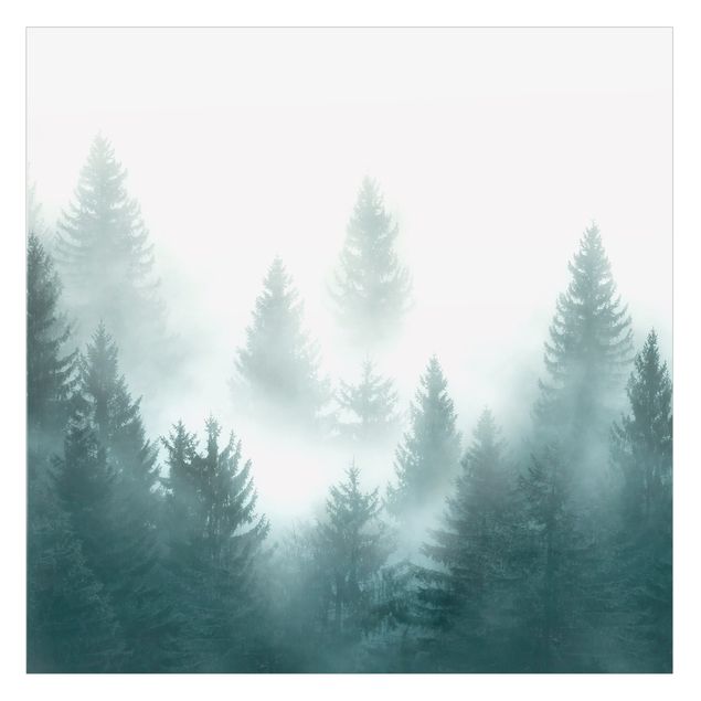 Décoration pour fenêtre - Forêt de conifères dans le brouillard