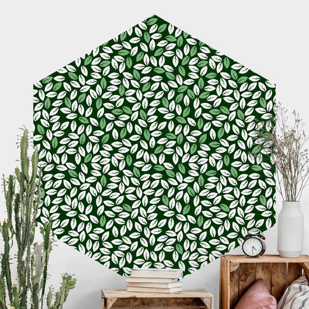 Déco murale cuisine Motif naturel pluie de feuilles en vert