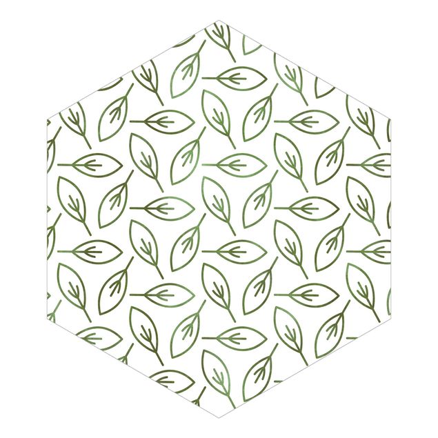 Papier peint panoramique Motif naturel de lignes feuilles en vert