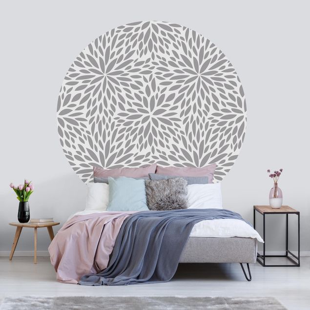 Papier peint moderne Motif naturel de fleurs en gris