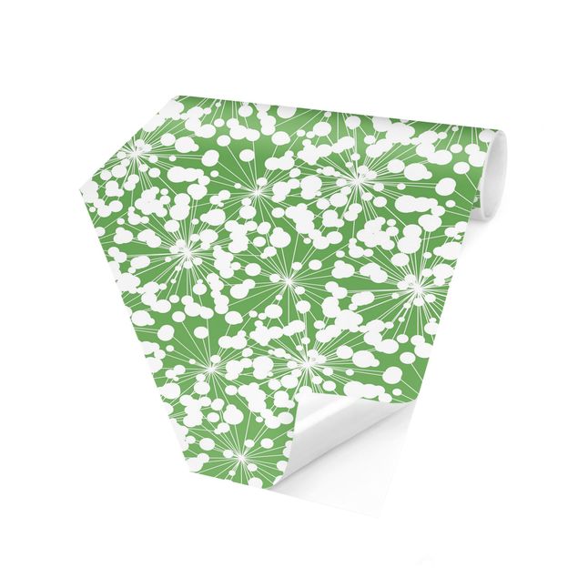 Papiers peintspanoramique hexagonal Motif naturel Pissenlit avec pois devant vert
