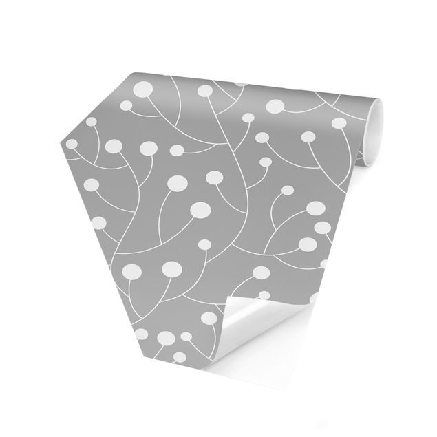 Papiers peintspanoramique hexagonal Motif naturel de croissance à pois sur gris