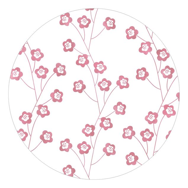 papier peint graphique Motif naturel fleurs délicates en rose