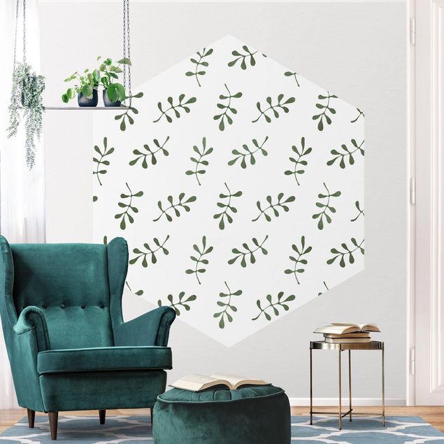 Papier peint à motifs Motif naturel branches en vert