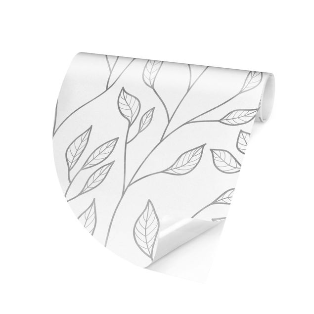 papier peint fleuri Motif naturel de branches avec feuilles en gris