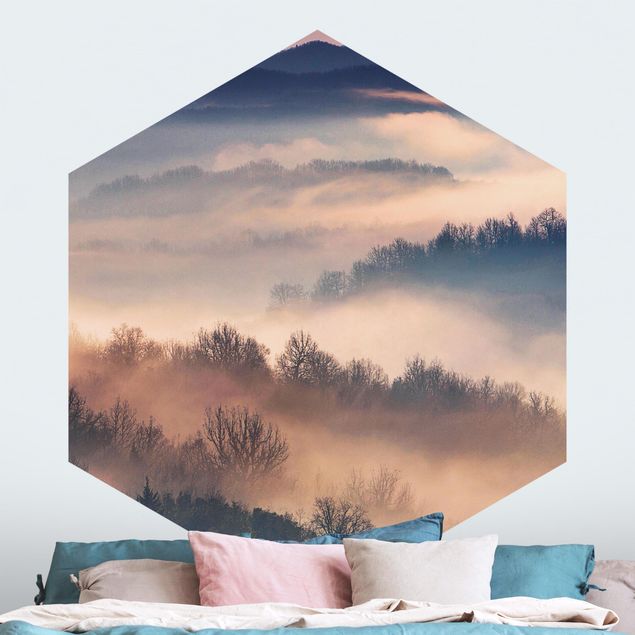 Papier peint montagne Brouillard au coucher du soleil