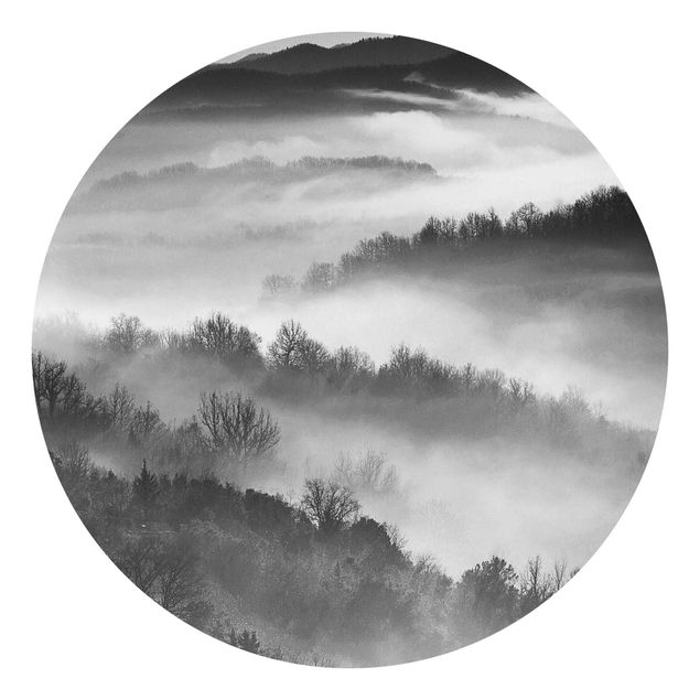 Tapisserie noir et blanc Brouillard au coucher du soleil Noir et Blanc