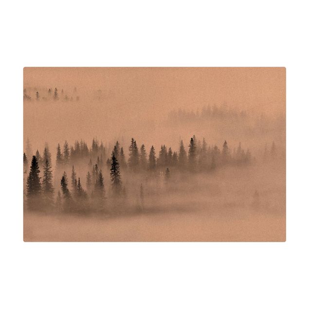 tapis grande taille Brouillard Dans La Forêt De Sapins Noir Et Blanc
