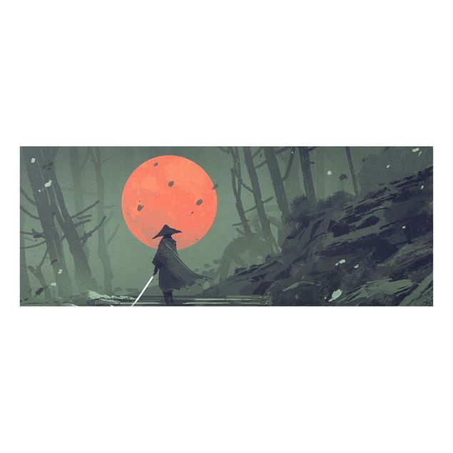 Tableau en verre - Ninja In Red Moonlight
