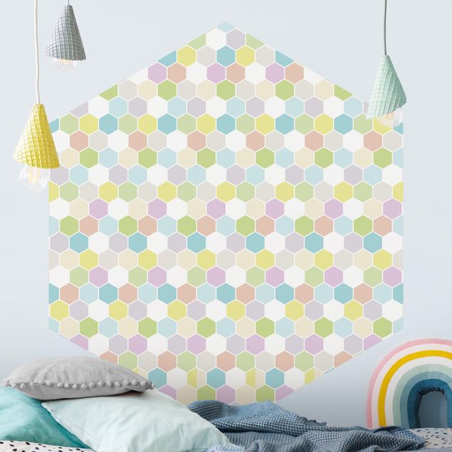 Papier peint géométrique No.YK52 Hexagone Pastel