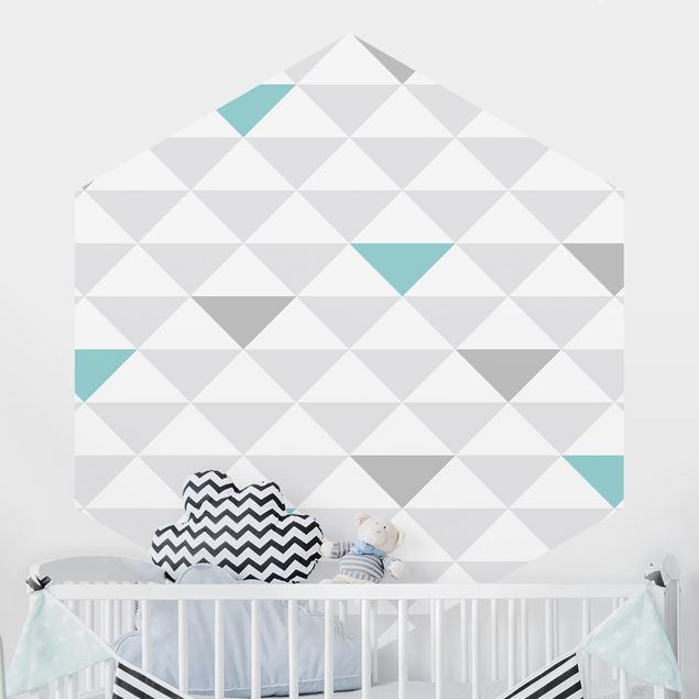 Déco chambre bébé No.YK64 Triangles Gris Blanc Turquoise