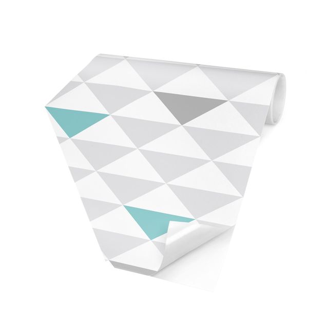 Papiers peintspanoramique hexagonal No.YK64 Triangles Gris Blanc Turquoise