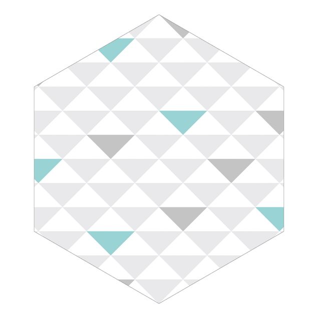 Papier peint gris No.YK64 Triangles Gris Blanc Turquoise