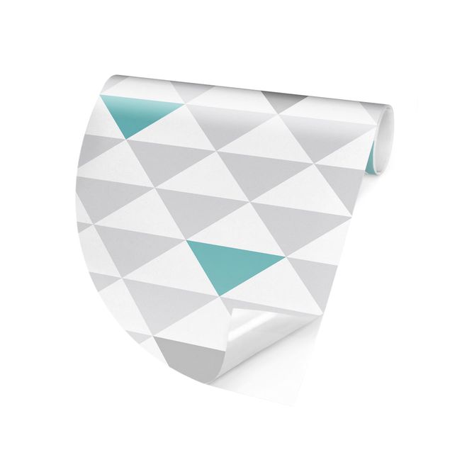 Tapisserie moderne No.YK64 Triangles Gris Blanc Turquoise