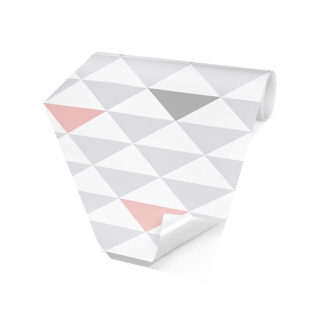 Papier peint panoramique hexagonal No.YK65 Triangles Gris Blanc Rose