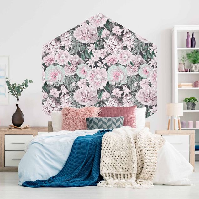 Papier peint floral Pivoines nostalgiques en rose pastel