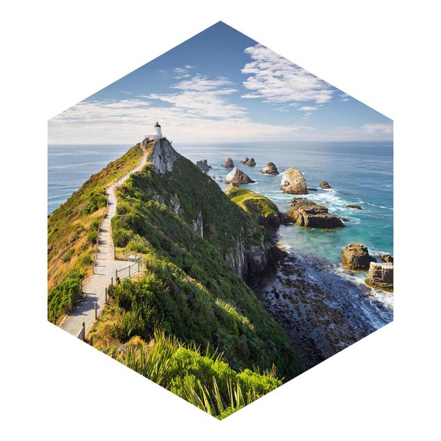 Papier peint panoramique hexagonal Phare de Nugget Point et mer Nouvelle-Zélande