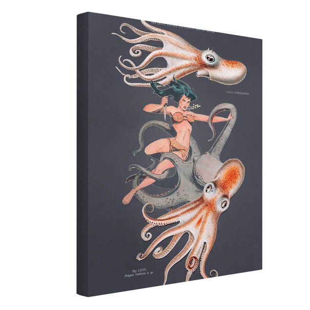 Tableau style vintage Nymphe avec octopus