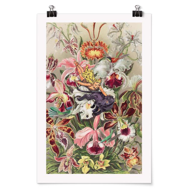 Posters retro Nymphe avec orchidées