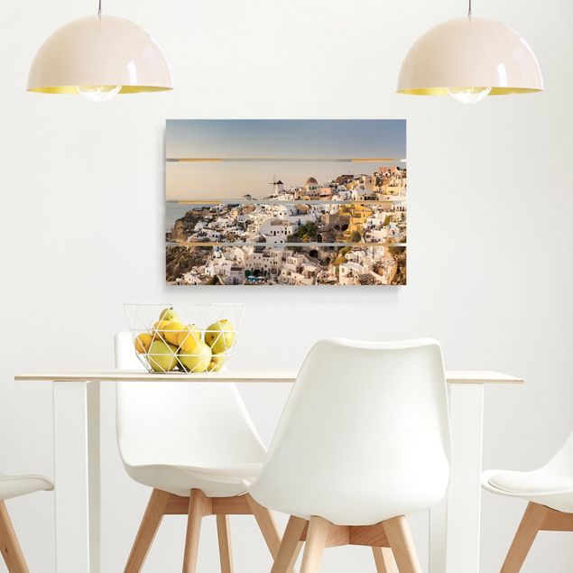 Tableaux en bois avec plage & mer Panorama d'Oia