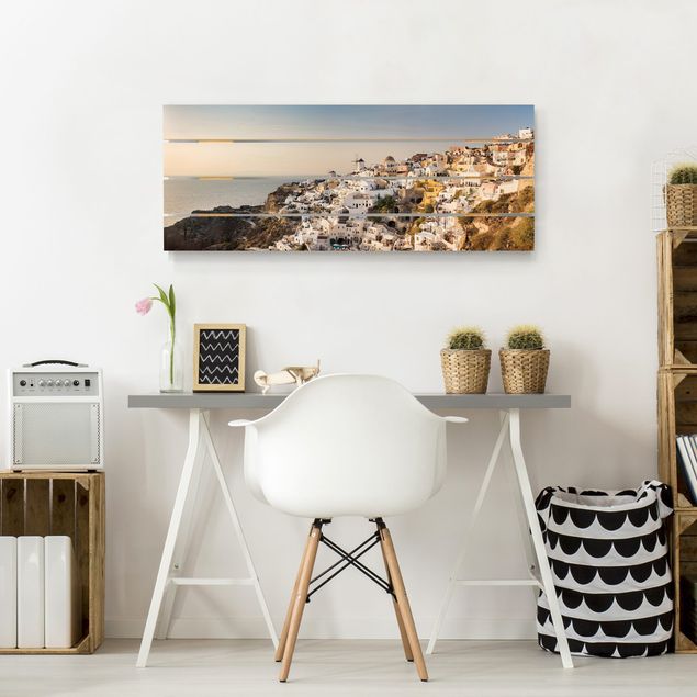 Tableaux en bois avec plage & mer Panorama d'Oia