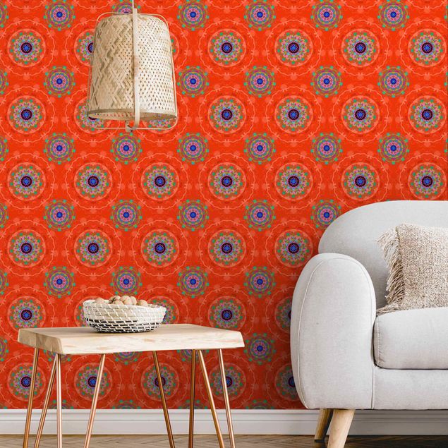 Tapisserie moderne Orange Mandala Pattern - Roll