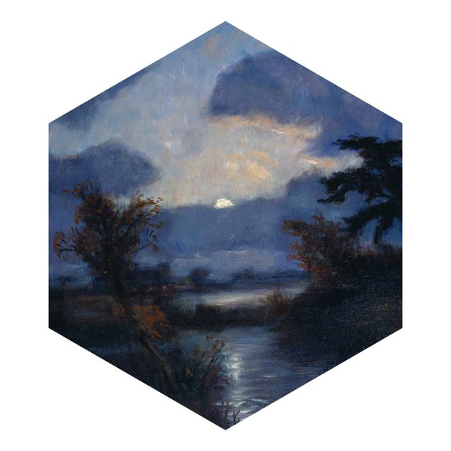 Papier peint panoramique hexagonal Otto Modersohn - Nuit de lune dans la tourbière du diable