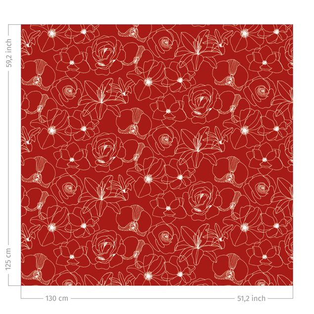 rideaux cuisine moderne Outline Flower Pattern - Red