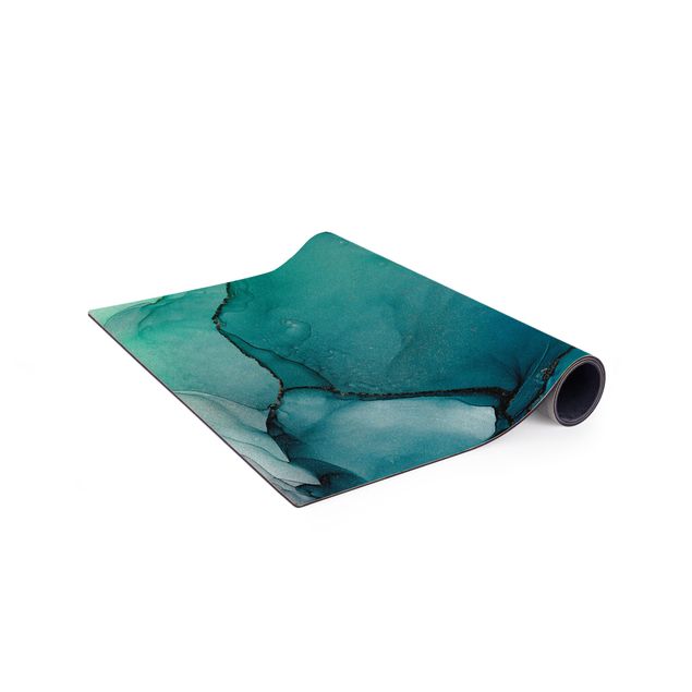 tapis bleu turquoise Gouttes d'Océan Tourquoise avec Or